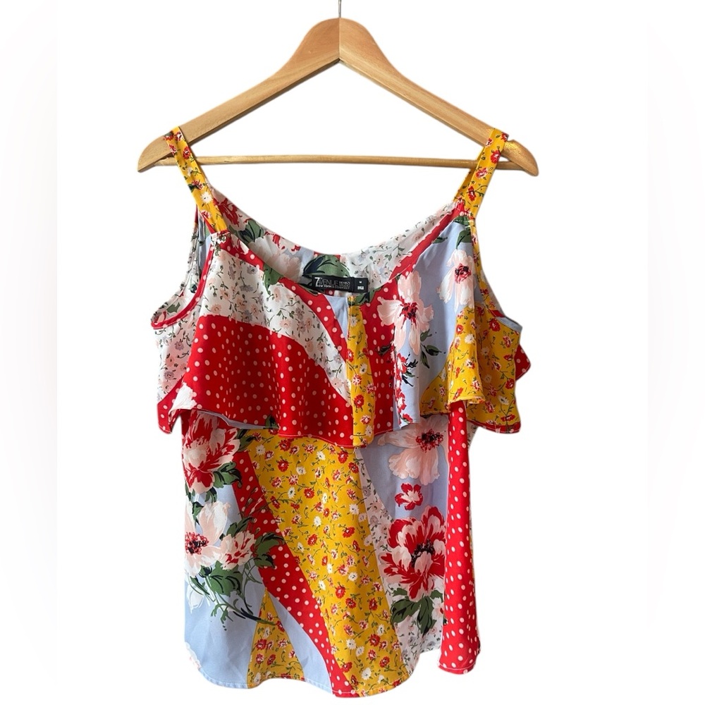 7th Ave NY&Co Floral Patchwork Ruffle Top